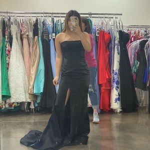 Black shiny Sherri hill dress